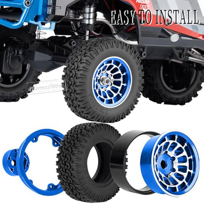 1.55 Inch Aluminum Alloy Beadlock Wheel and Tires for Tamiya AX90069 D90 TF2 CC01 CC02 1/10 RC Crawler Car,1.55 Beadlock Tires RC Rims,Soft Rubber All Terrain Tyre Metal Rims,Navy Blue - color: Navy Blue(4pcs)