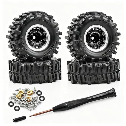 0.7” Wheel & Mud Terrain Tire Set for 1/30 RC Crawler, -1.00mm Offset, Axial SCX30 & Redcat Ascent-32, CNC Aluminum Rims, 5mm Hex, Shims Screwdriver Included, Pre-Assembled, 4 pcs, Black - color: Black, size: Loose-dirt-mud-bite