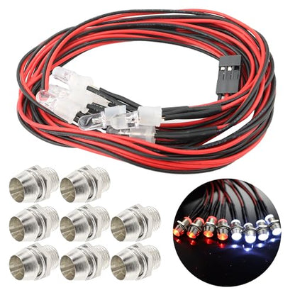 8 LEDs RC LED Light Headlights Taillight Kit Accessories Compatible with Traxxas HSP Tamiya Redcat RC4WD Axial SCX10 RC Cars Truck Tank Crawler(4 White 4 Red)
