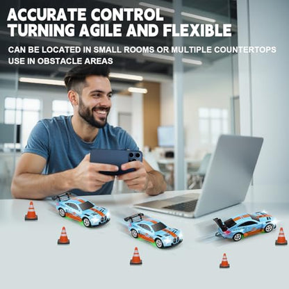 SASBSC Mini RC Toy Cars for Boys Kids Adults, 2.4GHz APP Remote Control Car with Lights and 3 Speed Modes, 1/64 Race Toy Car Rechargeable for Boys Ages 5-7 8-12,Birthday Gifts for Kids - color: Blue