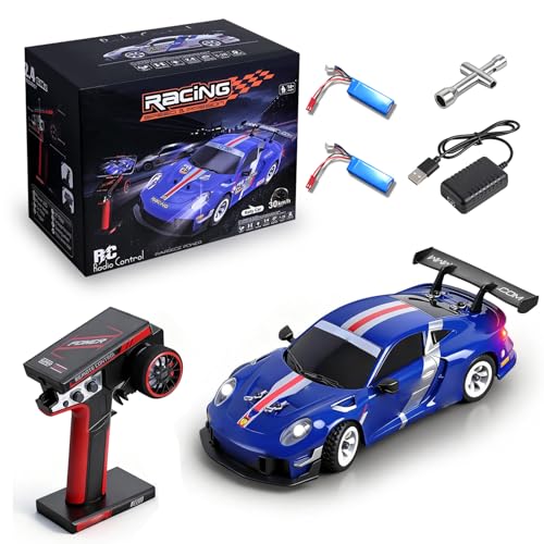 Wltoys 284019-A RC Drift Car, 1:28 Scale 4WD Rally RC Car, 2.4GHz, 30km/h, Dual Battery Edition, Independent Suspension, Gyro Stabilizer, LED Lights, Full Proportional Control (Blue) - color: Blue