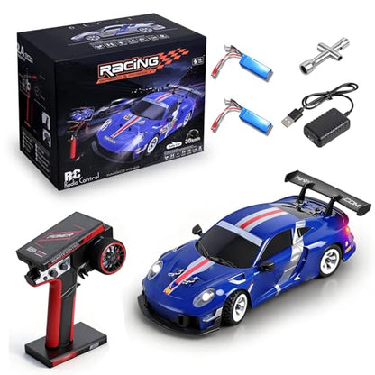 Wltoys 284019-A RC Drift Car, 1:28 Scale 4WD Rally RC Car, 2.4GHz, 30km/h, Dual Battery Edition, Independent Suspension, Gyro Stabilizer, LED Lights, Full Proportional Control (Blue) - color: Blue