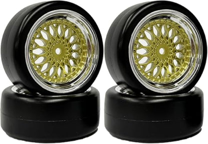 1/10 Drift Wheels Tires Set,AMZSTAR 4PCS 63mm RC Hard Tyre with Plastic Wheel Rims 12mm Hex for 1/10 RC On Road Racing Touring Drifting Car for Tamiya TT01 HSP HPI Kyosho (Gold Silver,Offset:3mm) - color: Gold Silver,offset:3mm