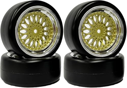 1/10 Drift Wheels Tires Set,AMZSTAR 4PCS 63mm RC Hard Tyre with Plastic Wheel Rims 12mm Hex for 1/10 RC On Road Racing Touring Drifting Car for Tamiya TT01 HSP HPI Kyosho (Gold Silver,Offset:9mm) - color: Gold Silver,offset:9mm