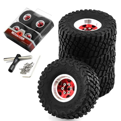 REDSPIDER 1.0 Beadlock Wheels and Tires（4pcs）， 1.0 Crawler Tires for 1：24 1:18 RC Scale Rock Crawler Car SCX24 FMS FCX24 TRX4M Axial AX24 90081 Gladiator Bronco C10 ﻿ (Red) - color: Red