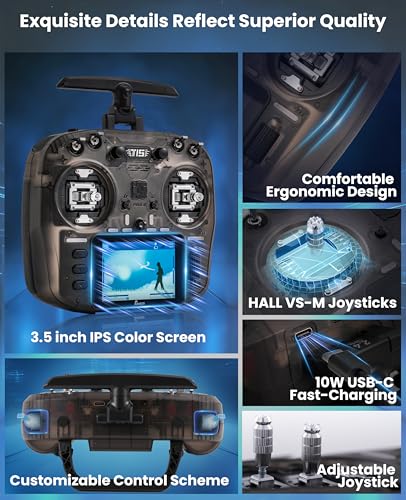 Jumper T15 2.4GHz ELRS Radio Transmitter with Nano Receiver,VS-M Hall Gimbal EdgeTX IPS Color Touchscreen Controller for FPV Drone/Fixed-Wing/Helicopter/Multirotor/RC Car Boat,Mode 2 (Charcoal)