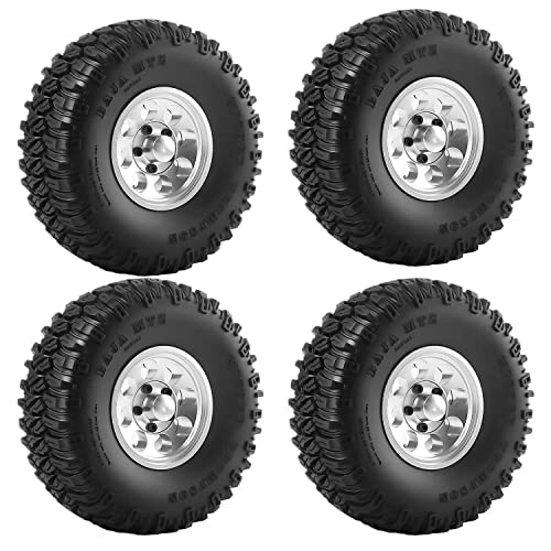 4Pcs 1.55 Inch Aluminum Beadlock Wheel Tires Rubber Tyre for 1/10 RC Crawler Car D90 TF2 Tamiya CC01 LC70 LC80(Silver) - color: 95mm-silver