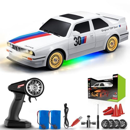 RC Drift Car 2.4GHz 1:16 Scale 4WD 30KM/H High Speed Remote Control Cars Vehicle with LED Lights Drifting Tires Racing Sport Toy Cars for Adults Boys Girls Kids Gift - color: White