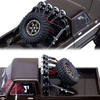 High-Precision CNC Aluminum Bed Rack & Spare Tire Carrier with Roof LED Lights (4) for 1/18 TRX4M F-150 High Trail Crawler Truck,Black(2.0 Upgrade Version) - color: Black