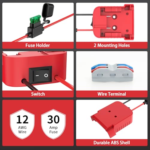 Kzreect 2Pack for Power Wheel Adapter Compatible with Milwaukee 18V Battery | 12AWG, Wire Terminals, 30A Fuse Holder, Switch, Battery Converter Kit for DIY Ride-On Car Toys LED Projects, Easy to Secure