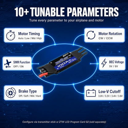 ZTW Beatles G2 100A ESC 2-6S Built-in Switching BEC 5V/6V 8A Brushless Speed Control for RC Airplane Aircraft Fixed-Wing - size: 100A