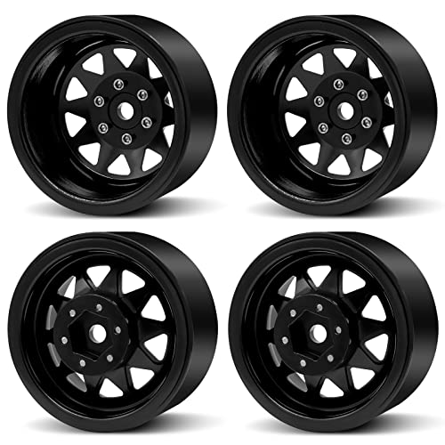 OGRC 1.9 Beadlock Wheel Offset -8.9mm Wheel for Traxxas Axial 1/10 RC Car | Aluminum RC Wheels, for TRX4 SCX10 Redcat GEN7 GEN8 RC4WD D90 Crawler, Black - color: Black