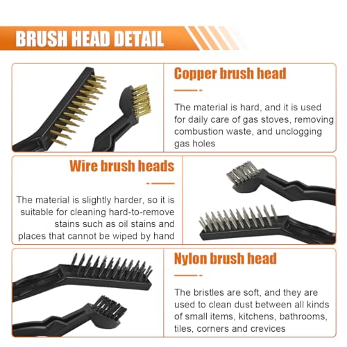 6PCS Wire Brush Set – Brass, Stainless Steel & Nylon Bristles Scrub Brush for Cleaning Rust, Welding Slag and Paint Removal – Curved Handle Small Metal Cleaning Brushes for Car Detailing Home (Style2) - style: Style2
