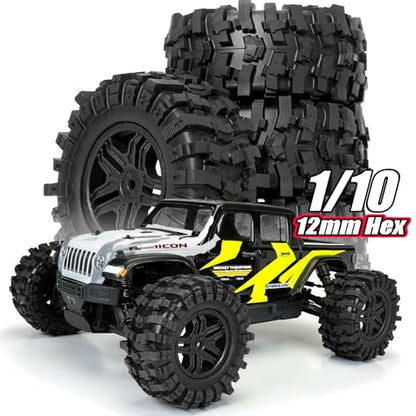 STMU 1/10 RC 12mm Hex RC Wheels and Tires （4pcs） OD 4.45''for 1/10 RC Off-Road Car Traxxas TRX4 Slash Arrma Losi Tenacity Vkar 10sc Hpi RC Buggy Car (Black) - color: Black