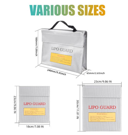 Fireproof Explosionproof Battery Storage Guard Pouch for Lipo Charge and Storage (7.09 * 9.06 * 2.17in) - size: 7.87 * 9.06 * 2.17in