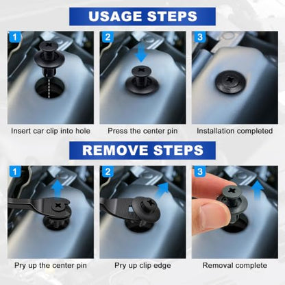 120PCS Car Clips Kit, 6 Popular Sizes, Fits Most Vehicles | Push-In Plastic Rivets with Removal Tool for Bumper, Fender & Door Trim Panel Replacement