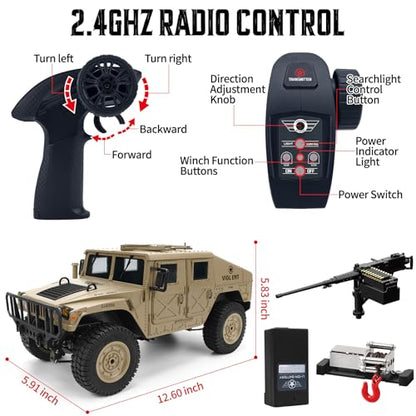 Remote Control Truck-4x4 Off-Road RC Trucks Army Rock Crawler Humme, RTR 40Mins Play Time All Terrain RC Off Road Jeep Cars with Winch,Lights&Openning Door, Military Armored Vehicle Toys Gift for Boys - color: Khaki