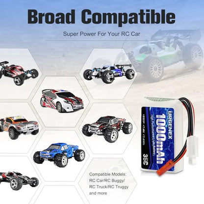 2S Lipo Battery 7.4V 1000mAh 35C(Burst 70C) Rechargeable RC Battery with JST Plug Compatible with WLtoys RC Cars A949 A959 A969 A979 K929 and Most 1/14 1/16 1/18 1/24 Scale RC Car Truck - style: 2PACK