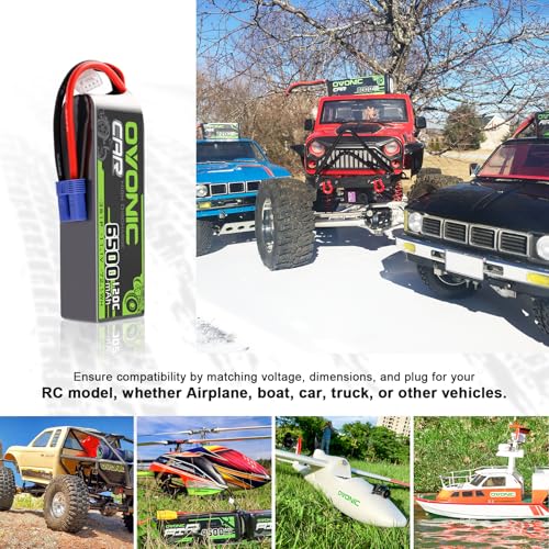 OVONIC 3S LiPo Battery 11.1V 6500mAh 120C with EC5 Plug for RC Car RC Truck Airplane Helicopter Boat Car Racing RC Hobby (2 Packs)