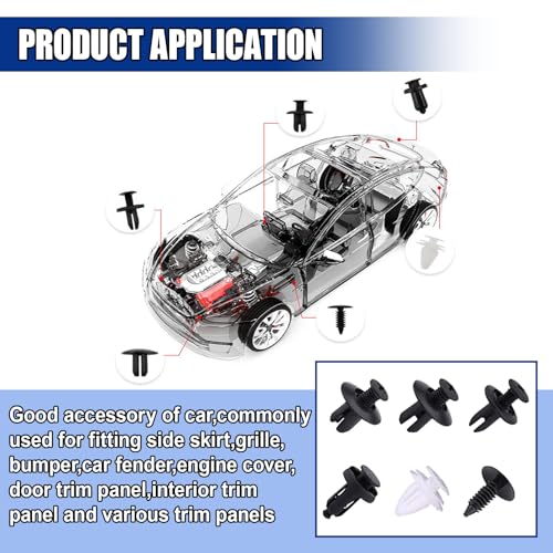 100PCS Car Bumper Retainer Clips with Fastener Remover (5Tools) | Automotive Body Trim Fixed Clip, Auto Door Panel Push Pin, Universal Vehicle Plastic Rivets Kit with 5 Removers & Storage Box - size: 5Pcs Tools