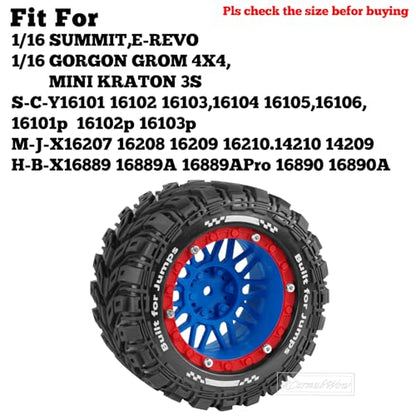 RC Wheels and Tires for 1/16 Scale,RCarmubWow Plastic Rim Rubber Tires for 1/16 Summit E-Revo Gorgon Grom,Mini Kraton 3S, M-J-X16207-16210, H-B-X16889 16890,S-C-Y16101-16106 RC Truck,Navy Blue&Red - color: Navy Blue W/Red(4pcs)