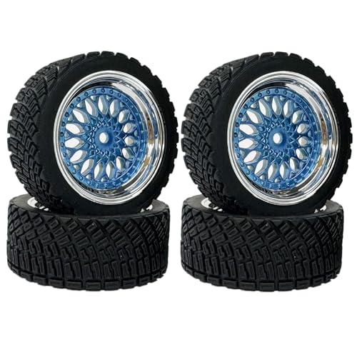 4PCS 65mm RC Rally Car Rubber Tires and Plastic Plating Wheel Rims Set 12mm Hex for 1/10 RC On-Road Rally Drift Racing Car for Tamiya HPI WR8 HSP TT02 WLtoys(Blue Silver) - color: Blue Silver