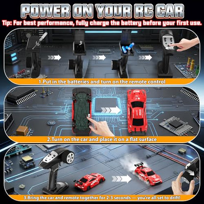 1/43 Mini RC Drift Car with Gyro, 2.4GHz Full Proportional RC Car, 20KM/H Professional High Speed Remote Control Car with Lights, Desktop Drift Car Racing Toy Gifts to Adults Kids Boys - color: Red