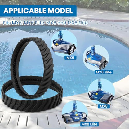 2 Pack R0526100 Pool Cleaner Tire Tracks, Replacement for Zodiac MX6 MX8 Elite & MX6/MX8 Pool Cleaners, Heavy Duty Non-Slip Rubber Wheel Belts