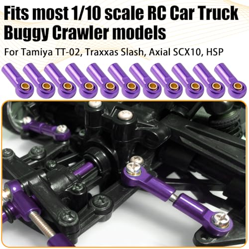 10PCS Aluminum M3 Tie Rod End Ball Joint Link Ball Head Holder 3mm RC Car Upgrade Parts, Compatible with Tamiya HSP Traxxas TRX4 Axial SCX10 D90 1/10 RC Car Truck Buggy Crawler, Purple - color: Purple