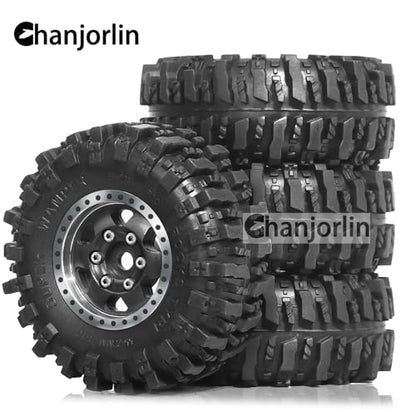 1/24 1/18 RC Crawler Tires and Beadlock Wheels Rims Offset -2.5mm 1.0 Super Soft Sticky Mud Terrain Rock Tyres OD 55mm for 1:24 1:18 Car Axial SCX24 FMS AX24 FCX18 FCX24 TRX4M 4Pcs (Black) - color: Black