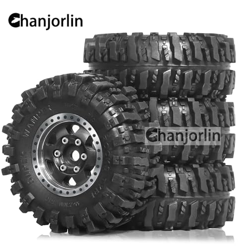 1/24 1/18 RC Crawler Tires and Beadlock Wheels Rims Offset -2.5mm 1.0 Super Soft Sticky Mud Terrain Rock Tyres OD 55mm for 1:24 1:18 Car Axial SCX24 FMS AX24 FCX18 FCX24 TRX4M 4Pcs (Black) - color: Black