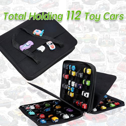 112 Toy Cars Storage for Hot Wheels or Matchbox Cars, Portable Storage Case with 112 Slots for Hot Wheels, Bag Only (Black)