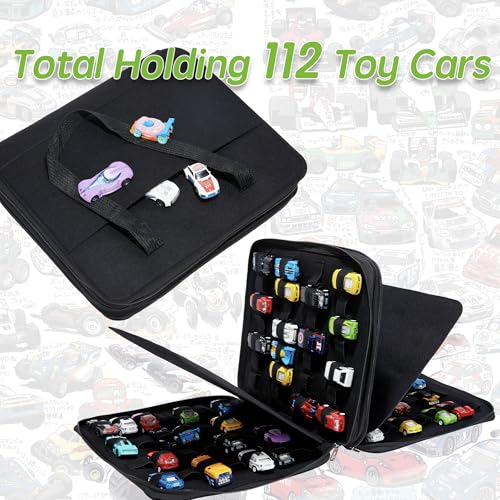 112 Toy Cars Storage for Hot Wheels or Matchbox Cars, Portable Storage Case with 112 Slots for Hot Wheels, Bag Only (Black)