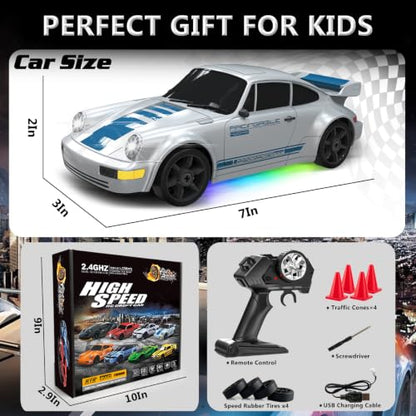 RC Drift Car 1:24 Remote Control Car 4WD 15KM/H High Speed Racing Sport Car with LED Lights RC Cars Toy for Kids Boys Girls Adults Gifts Birthday Christmas - color: Gray