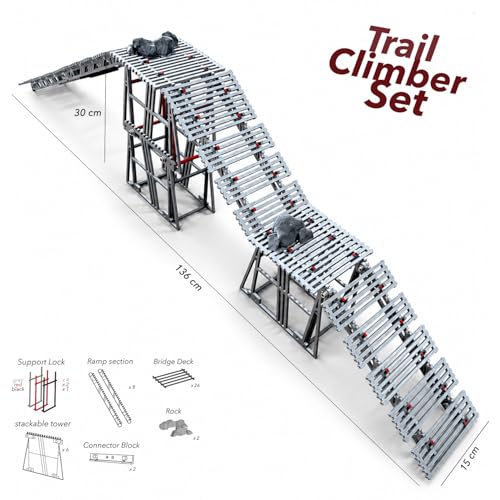 Super Sized RC Bridge Obstacles for 1/30 1/24 1/18 1/12 RC Crawler Trucks, Indoor Rock Crawling Course with Stackable Towers & Ramps (RC Cars Not Included)