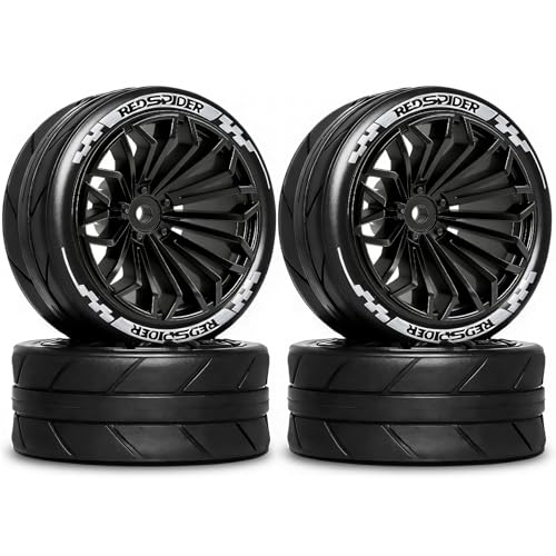 1/10 RC On Road Tires OD 2.55'' & Plastic Wheels 12mm Hex for 1:10 Scale Racing Touring Street Car Tamiya TT01 TT02 XV01 TA06 A959 144001 HPI KYOSHO HSP PTG2 Traxxas (Black) - color: Black