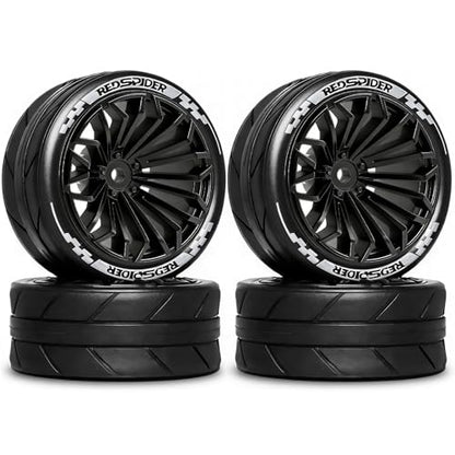 1/10 RC On Road Tires OD 2.55'' & Plastic Wheels 12mm Hex for 1:10 Scale Racing Touring Street Car Tamiya TT01 TT02 XV01 TA06 A959 144001 HPI KYOSHO HSP PTG2 Traxxas (Black) - color: Black