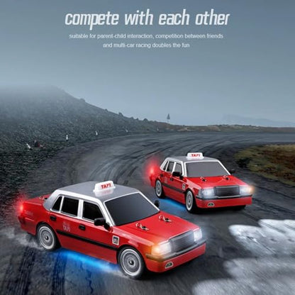 Remote Control Car, MN38 RC Drift Car, 1:16 Scale High Speed Remote Control Taxi, 4WD 2.4GHz RC Racing Cars with Drifting Tires, LED Lights and 2 Batteries for Adults