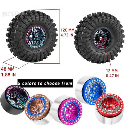 RC 1.9 Wheel Tires for 1/10 TRX4 TRX6 SCX10 SCX10 II 90046 SCX10 III AXI03007 SCX10 Pro Gen7/8 D90 VS4-10 MST CFX RC Crawler Car,12mm Hex Wheels Rims and Rubber Tires w/Sponge,Red - color: Red - (1.9 Beadlock Wheel)