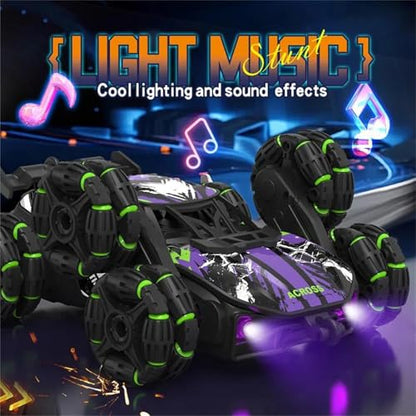 Boys 2.4G Remote Control Car with Gesture Sensing 360° Rotation 8 Wheel Off Road Stunt Drift Spray Racing Transformable Toy,B,Dual Battery - color: B