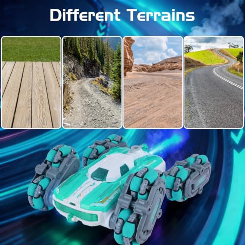 8WD Remote Control Car Toys for Kids, Gesture Sensing RC Stunt Truck | Birthday Gifts, Great for Boys Age 6-12, Cool Toys with Lights Music Spray, Transformable & Durable - color: Sky Blue