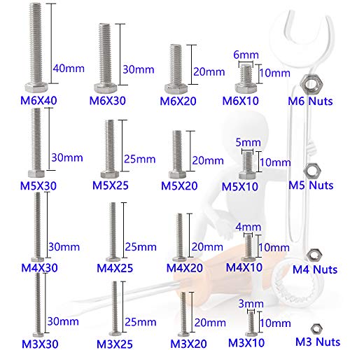 newlng M3 M4 M5 M6 Bolts and Nuts Assortment Kit 320 PCS Metric 304 Stainless Steel Hex Head Cap Screws Bolts and Nuts Assortment Set Fasteners Bolts Kit with Combination Box for Home Fixation Repairs - size: M3456-4