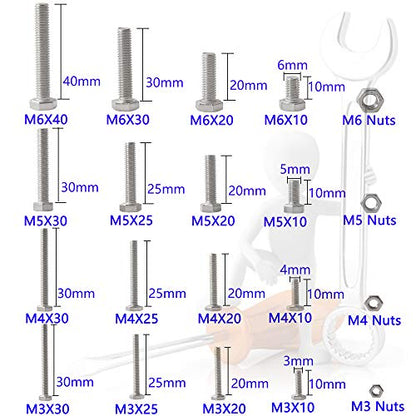 newlng M3 M4 M5 M6 Bolts and Nuts Assortment Kit 320 PCS Metric 304 Stainless Steel Hex Head Cap Screws Bolts and Nuts Assortment Set Fasteners Bolts Kit with Combination Box for Home Fixation Repairs - size: M3456-4