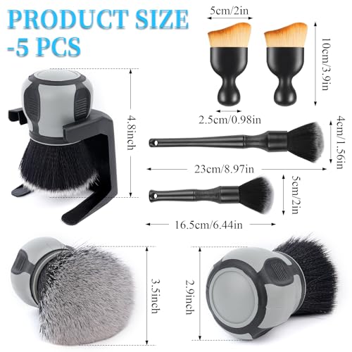 Supkiir 5 Pcs Car Detailing Brushes, Ultra Soft Bristles Dusting Brush with Storage Rack, Curveball XL Synthetic Brush Automotive Interior Dusting Brushes, Covers Large Area Inside or Outside Vehicles