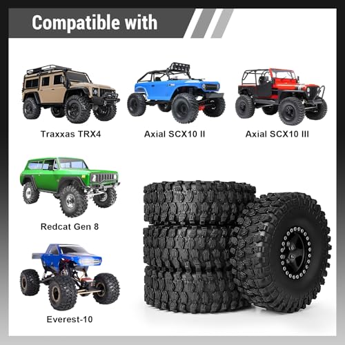 1/10 Scale RC Crawler 1.9 Aluminum Beadlock Wheels and Tires 4.72" 120mm Height Soft Great Grip for Traxxas TRX4 Axial SCX10 II III Redcat Gen 8 Rocks Mud (Style B) - color: Style B