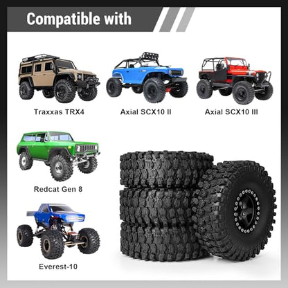 1/10 Scale RC Crawler 1.9 Aluminum Beadlock Wheels and Tires 4.72" 120mm Height Soft Great Grip for Traxxas TRX4 Axial SCX10 II III Redcat Gen 8 Rocks Mud (Style B) - color: Style B