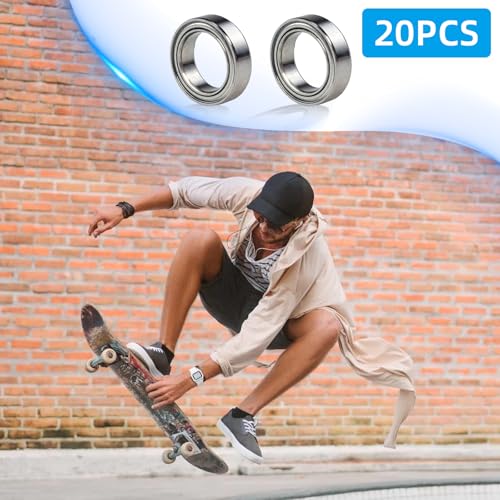 20Pcs 6700ZZ Deep Groove Ball Bearings, 10x15x4mm Double Metal Shielded Ball Bearing Chrome Steel P0 Z2, Thin Section Miniature Skateboard Bearings for Industrial Machine, Power Tools