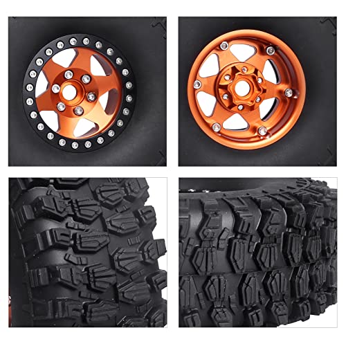 Hobbypark 1.9 Beadlock Wheels and Tires 120mm / 4.72inch Height and Mounting Install Tool for 1/10 RC Crawler with Foam Inserts,Set of 4 (Orange&Black) - color: Orange&black