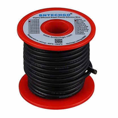 BNTECHGO 14 Gauge Silicone Wire Black 25ft Stranded Tinned Copper Wire | Flexible 14 AWG Stranded Wire Silicone Rubber Insulation For RC Models, Drone, Robot, Battery, EV Charger, 3D Printer, DIY - color: Black, size: silicone wire 25ft
