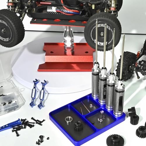 Magnet Tool Tray Aluminum Alloy Screw Tray with Tool Holder RC Parts Fixing for 1/10 RC Cars, Drones, Phone, Computer, Eyeglass, Electronic Multi-Compartment Anti-Loss Organizer Storage Box(Blue) - color: Blue